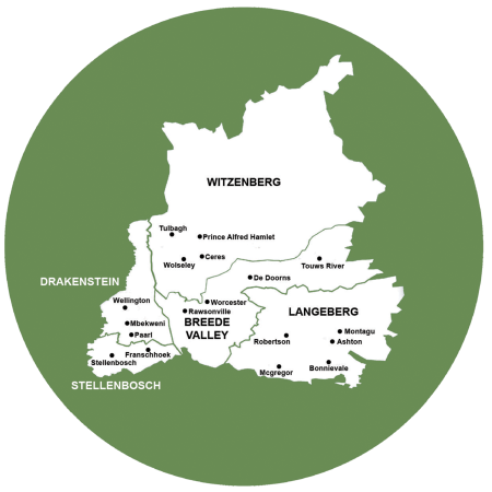Map of the Cape Winelands District Municipality showing the five local municipalities